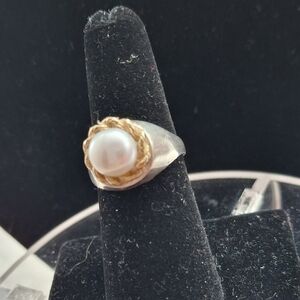 Gold and Silver Genuine Pearl Ring Sz 7.5